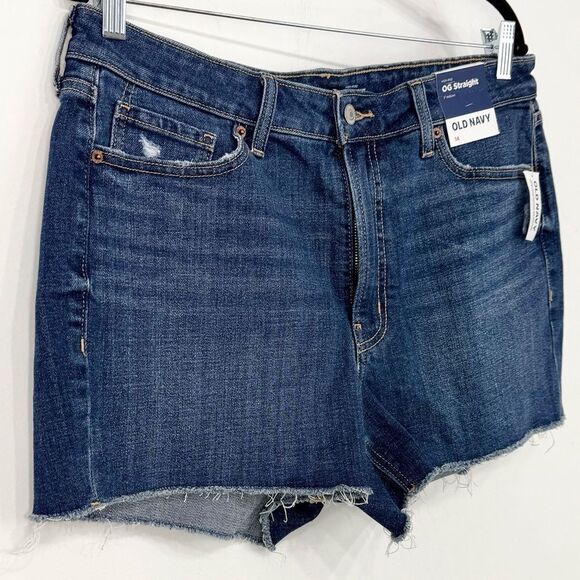 Old Navy OG Straight Secret Smooth Pocket High Rise Mid Wash Denim Shorts NEW - Picture 2 of 15